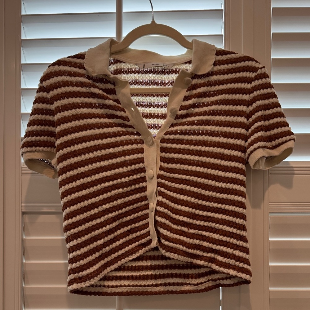 Mango Brown and White Striped Knit Top